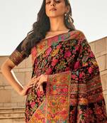 black black floral printed woven design banarasi saree
