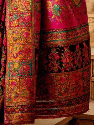 black black floral printed woven design banarasi saree 4
