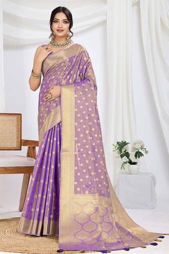 purple ethnic motifs woven design zari tissue saree