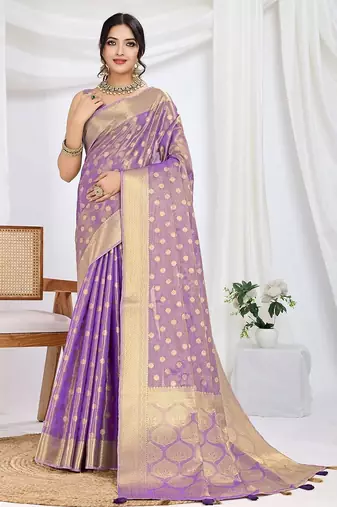 purple ethnic motifs woven design zari tissue saree