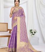 purple ethnic motifs woven design zari tissue saree