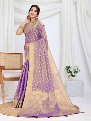 purple ethnic motifs woven design zari tissue saree 2