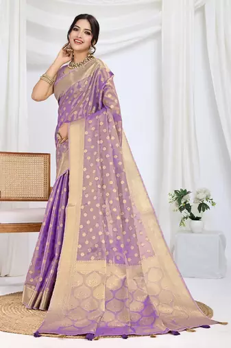 purple ethnic motifs woven design zari tissue saree