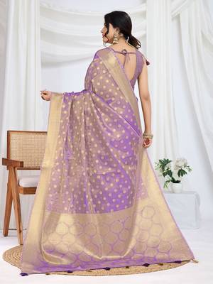 purple ethnic motifs woven design zari tissue saree 3
