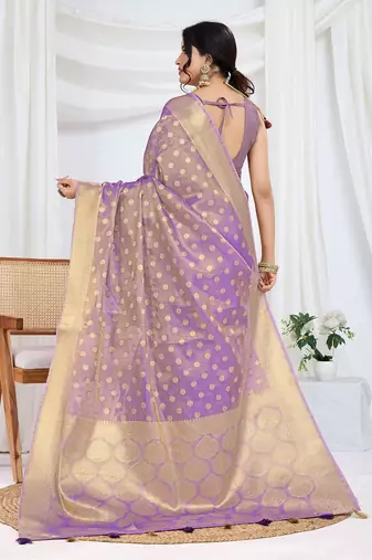purple ethnic motifs woven design zari tissue saree