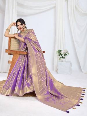 purple ethnic motifs woven design zari tissue saree 4