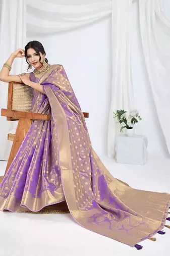 purple ethnic motifs woven design zari tissue saree