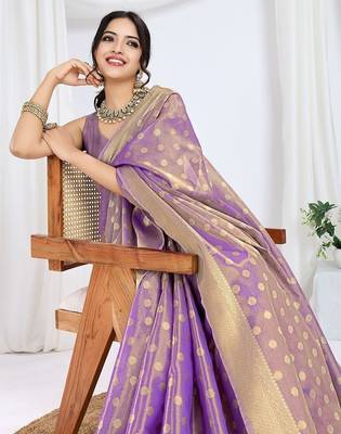 purple ethnic motifs woven design zari tissue saree 5