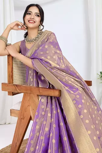 purple ethnic motifs woven design zari tissue saree