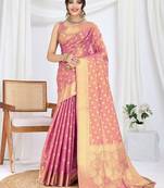pink woven design zari tissue saree with unstitched blouse piece