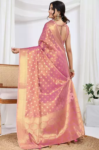 pink woven design zari tissue saree with unstitched blouse piece
