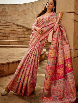 pink floral designer banarasi saree 1