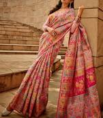 pink floral designer banarasi saree