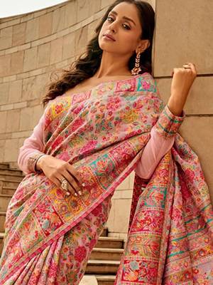 pink floral designer banarasi saree 2