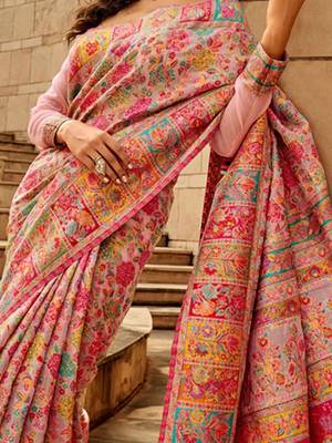 pink floral designer banarasi saree 3