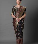 black black & red woven design silk blend banarasi saree