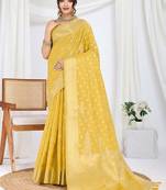 yellow woven design zari tissue saree