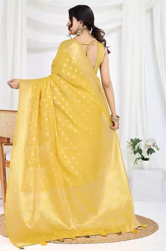 yellow woven design zari tissue saree