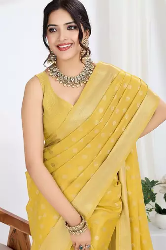 yellow woven design zari tissue saree