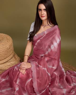 pink striped tie & dye gotta patti sequinned saree 1