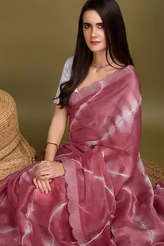 pink striped tie & dye gotta patti sequinned saree