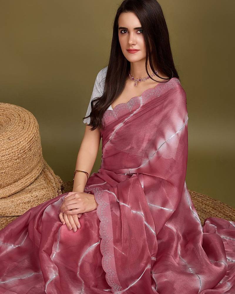 pink striped tie & dye gotta patti sequinned saree