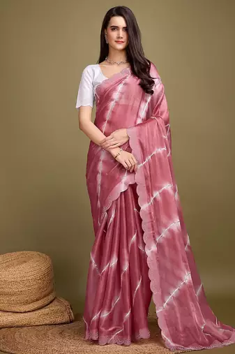 pink striped tie & dye gotta patti sequinned saree