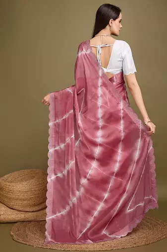 pink striped tie & dye gotta patti sequinned saree