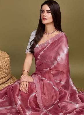 pink striped tie & dye gotta patti sequinned saree 5
