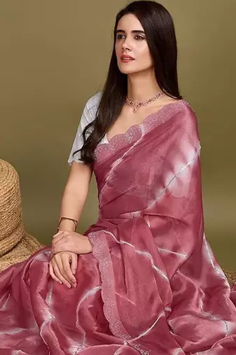 pink striped tie & dye gotta patti sequinned saree