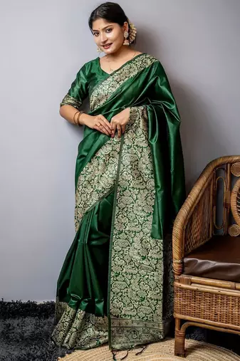 green ethnic motif woven design tassel saree