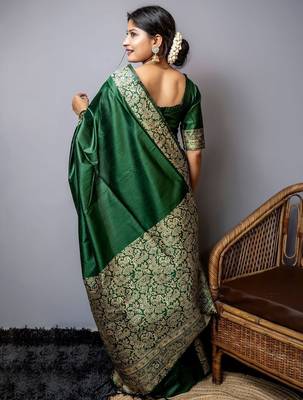 green ethnic motif woven design tassel saree 2