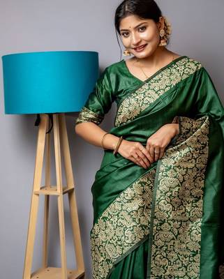 green ethnic motif woven design tassel saree 3