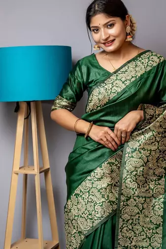 green ethnic motif woven design tassel saree