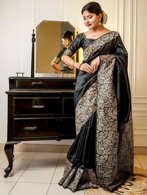 black woven design saree with blouse piece 1