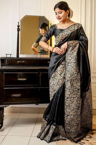 black woven design saree with blouse piece