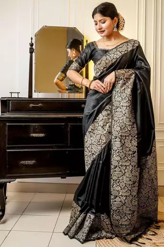 black woven design saree with blouse piece