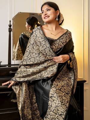 black woven design saree with blouse piece 2