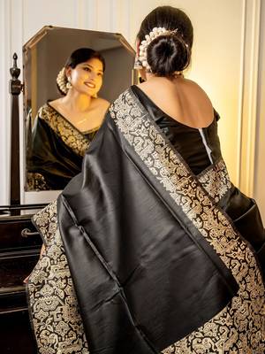 black woven design saree with blouse piece 3