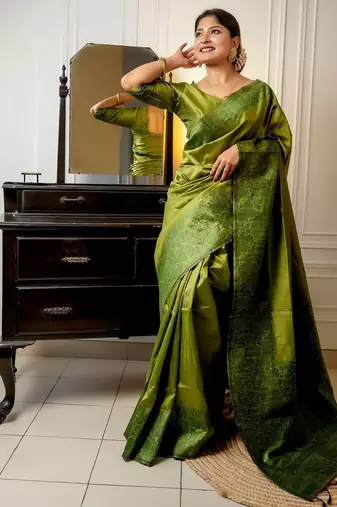 Coffee coffee brown & gold-toned ethnic motifs zari linen blend kanjeevaram saree