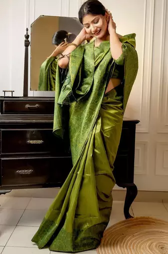 Coffee coffee brown & gold-toned ethnic motifs zari linen blend kanjeevaram saree