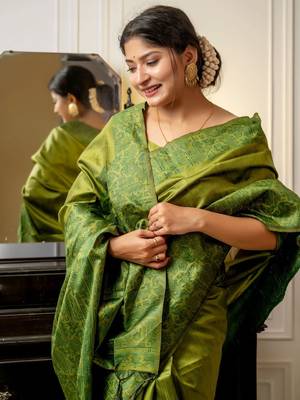 Coffee coffee brown & gold-toned ethnic motifs zari linen blend kanjeevaram saree 3