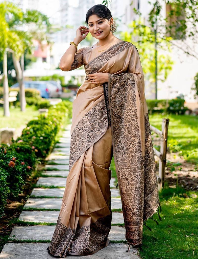 Pink pink & gold toned floral embroidered assam silk cotton zari banarasi saree