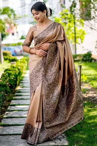 Pink pink & gold toned floral embroidered assam silk cotton zari banarasi saree