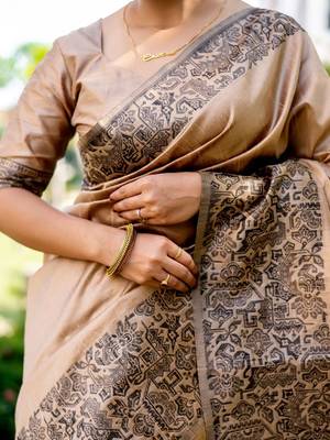 Pink pink & gold toned floral embroidered assam silk cotton zari banarasi saree 3