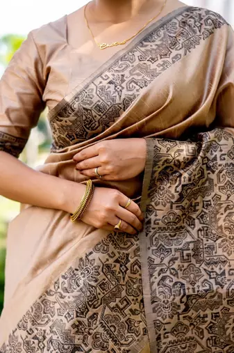 Pink pink & gold toned floral embroidered assam silk cotton zari banarasi saree