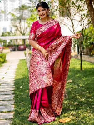 pink woven design solid saree 1