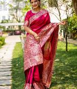 pink woven design solid saree