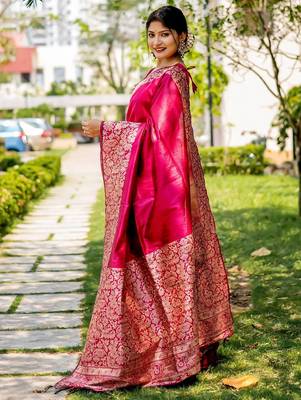 pink woven design solid saree 2