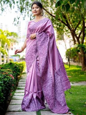 purple woven design ethnic motifs zari saree 1